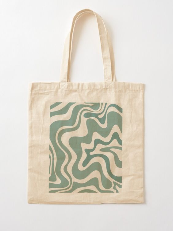 Tote bag con diseño sencillo pintado a mano en dos colores (verde claro y verde obscuro) con tela de loneta cruda.